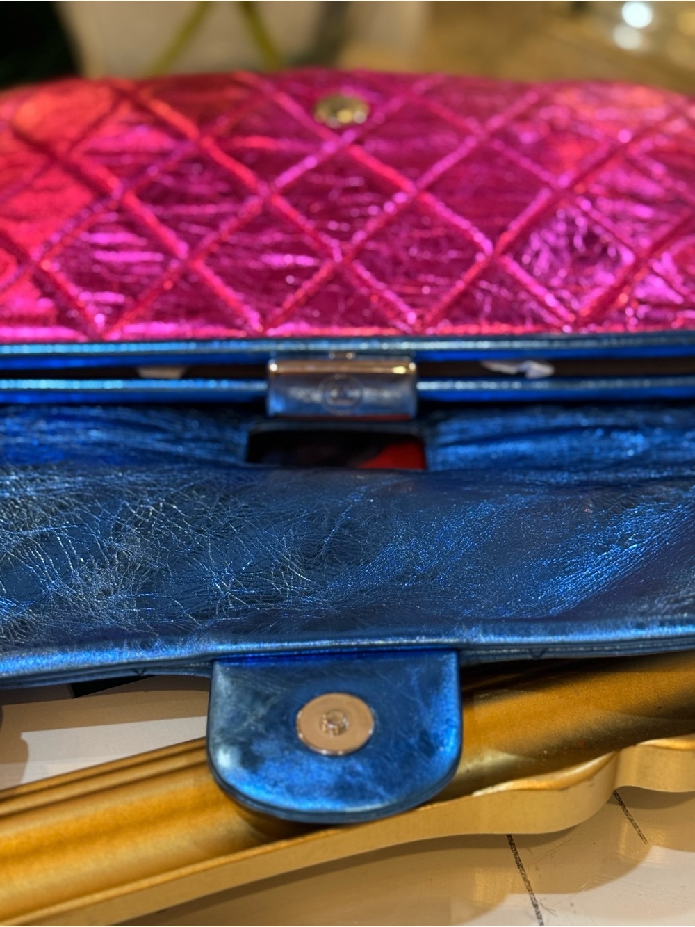 CHANEL Metallic Blue and Pink Quilted Flap Crossbody Bag - Picture 11 of 16